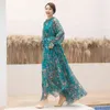 Plus Size Long Sleeve Bohemia Floral Beach Maxi Dress Summer Casual Loose Dresses Lightweight Sexy Chiffon bridesmaid Sundress 210409