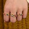 Anelli di nozze Whole ER Women Finger Rettangolare Rainbow CZ Banda pavimentata per l'impegno per feste Colorful Stack Ring Jewelry9371778