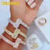 Iced Out Bling Opened Square Zircon Charm Bracelet Gold Silver Color Baguette AAA CZ Bangle For Men Women Hiphop Jewelry 211221