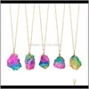 Colliers pendentifs bijoux livraison directe 2021 mode arc-en-ciel pendentif coloré pierre naturelle alliage femmes collier K0Kp6