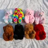 Casa Chinelos Mulheres Interiores Inverno Quente Bonito Bonito Mulher Furry Pele Furry Slides Teddy Bear Winter Sapatos Quentes dos desenhos animados Pelúcia Teddy Y0406