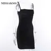 Missakso Summer Women Spaghetti Strap Dresses Backless Party Suede Slash Neck Black Night Club Bodycon Mini Sexig klänning 210625