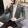 Herenpakken Blazers Houndstooth Plaid Mannen Casual Slim Fit Pak Jas Trouwjas Jas Business Streetwear Costume Homme Blazer