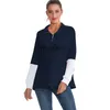 Oversize Mode Lässig Baumwolle Frühling Herbst Umlegekragen Frauen Sweatshirt Patchwork Reißverschluss V-Ausschnitt Pullover Tops Bluse M30109 210526