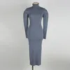 God kvalitet turtleneck elegant stickad tröja kvinnor klänning puff ärm damer fest bodycon höst vinter midi 210506