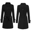 Dameswolmengsels Winterjas Vrouwen Elegante Trench 2021 Koreaanse Mode Pure Kleur Back Slit Wollen Taille Down Slim Tweed met riem