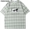 Men's T-shirt Summer Short Sleeve Diamond Argyle Hip Hop Oversize Cotton Casual Harajuku Streetwear Top Tee Clothing 210601