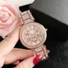 Märke klockor Women Girl Crystal Diamond 3 Dials Style Metal Steel Band Quartz Wrist Watch FO15233C