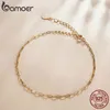 BAMOER Two Colors Real 925 Sterling Silver Simple Bracelet Gold Basic Cable Chain Hollow Link for Women Fashion Jewelry SCB221