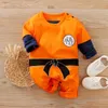 赤ちゃん幼児男の子の秋と冬の長袖のkungfuスタイルのオレンジ色の幼児男の子の部分ジャンプスーツ210528