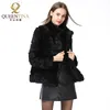 Cappotto intero in pelliccia di coniglio con pelliccia intera Giacca con colletto alla coreana Gilet moda donna inverno reale naturale 211007