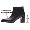 Meotina Hakiki Deri Ayak Bileği Çizmeler Kadınlar Fermuar Tıknaz Yüksek Topuk Kısa Çizmeler Gerçek Deri Sivri Burun Ayakkabı Kadın Sonbahar 33-40 210608
