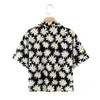 H.SA Vintage Stehkragen Blumendruck lässige Kimonobluse Damen Kurzarm schickes Hemd Chemise Tops Knopfleiste 210417