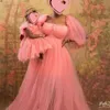 Mutter und Kinder Tüllkleider mit langen Ärmeln A-Linie Puffy Mom Me Tutu Po Shoot Dressing Gowns nach Maß 210724