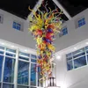 Unique High Ceiling Chandeliers Colorful Lustre Pendant Lamps Decorative Lampshades LED Blow Glass Living Room Chandelier Lighting 54 Inches Long AC 110-240V