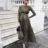 Spring Autumn Women Pregnants Maternity Photography Props Long Sleeve Printed Leopard Long Dress Fashion Casual Maternity Dress Q0713