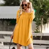 Sexy Kurzarm Frauen Kleid Sommer Rüschen Spitze Up Lose Sommerkleid Backless Strand Party Sonne Mini Weibliche 210421