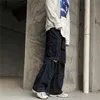 Heren jeans heren vracht vintage multi -zakken streetwear denim broek voor mannelijk afneembaar been pathchwork