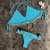 Crochet taille haute tricoté Micro Bikini ensemble licou maillots de bain plage Sexy Lingerie ensembles 2021 arrivée femmes