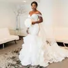Off-Shoulder South African Syrenka Suknia Ślubna Robe de Mariee Moda Sweetheart Aplikacje Ruffles Bride Suknie