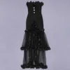Kadın Moda Straplez Dantel Mesh Siyah Bandaj Elbise Zarif Bölünmüş Tasarımcı Uzun Maxi Parti Vestido 210527