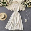 Women Fashion Sexy Short Sleeve V-neck Breasted Slim A-line Dress Vintage Elegant Clothes Vestidos S327 210527