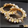 & Hie Jewelryfashion Punk Pearl Hoop Earrings Micro Zircon Gold Color Rivets Steampunk Earring For Women Aretes De Mujer Dff0529 Drop Deliver