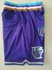 Shorts de equipe 96-97 Vintage Baseball Zipper Pocket Running Roupas Utah Roxo Cor Apenas Feito Tamanho S-XXL