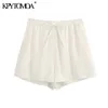Women Fashion With Drawstring Shorts Vintage High Elastic Waist Side Pockets Female Short Pants Pantalones Cortos 210416