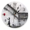 Настенные часы Воздушный шар Девушка Ретро Сердце Красный Грязный ПВХ Часы Цифровой Домашний Декор Современный Дизайн Гостиная