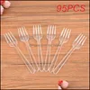 Forks Flatware Kitchen, Dining Bar Home Gardenforks 95pcs / Pack 디저트 일회용 투명 / 검은 과일 포크 용 4- 치아 플라스틱 케이크