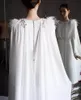 Elegant Kaftan Satin Mermaid Wedding Dresses With Cloak Beaded Sashes Long Sleeves Buttons Princess Skirt Bridal Gowns Vestidos De Noiva Feather Reception Dress