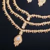 CWWZircons 4 Pcs Cubic Zirconia Pave African Dubai Gold Color Big Necklace Luxury Women Jewelry Set Wedding Accessories T510 H1022