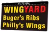 TC1024 Wing Yard Buger's ribs Philly's Wings Insegna luminosa a due colori Incisione 3D
