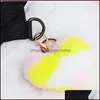 Key Rings Jewelry Stylish Rainbow Love Shape Ball Keychain Holder Bag Charm Ornament Cute Plush Pompom Car Ring Bags Trinket Chirstmas Gift