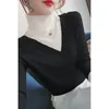 Outono inverno novo suéteres mulheres moda turtleneck manga longa magro falsificação 2 peça pullovers casuais patchwork fundo knittarwear 210412