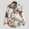 Floral Cópia Camisa Manga Longa Havaí Padrão De Folha Colorido Fashion Casual Algodão Botão Solto Camisa Dos Homens Vestido Flor 210524