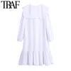 Femmes Sweet Fashion Bouton-up Robe midi à volants Vintage Peter Pan Collier à manches longues Robes féminines Robes 210507