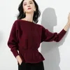 Women's Sweaters For Women Beige One-Neck Pullovers Plus Size Thick Knitted Long Sleeve Clothes Korean 2021 Fall Loose Top SR-A18T3041