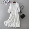 Summer Women Tunic Beach Sundress Long Sleeve White Lace Sexy Boho Maxi Dress Holiday Clothes 210415