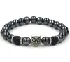 Schwarze Hämatit Perlen Stränge Stein Lava Rock Armbänder Legierung vergoldet Silber Schädel Löweneule Für Frauen Männer Armband