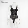 Body en forme de dentelle Femmes avec boucle Femme Patchwork Body Fitness Mesh Bodycon Cils Salopette Sexy Femme Body Shaper Romper 210709