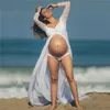 Witte kant moederschap jurk fotografie lange zwangerschap schieten jurken sexy split front vrouwen zwangere maxi-jurk voor foto prop nieuwe y0924