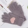 Five Fingers Gloves Women Winter Woolen Full Fingered Cute Love Heart Thicken Plush Mittens Thermal Wrist Warmer