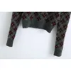 BBWM Donna Moda Chic Argyle Ritagliata Pullover lavorato a maglia Colletto bavero vintage Bottoni a maniche lunghe Maglione Maglioni femminili 210520