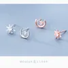 Collection 925 Sterling Silver Moon And Sun Stud Earrings for Women Rose Gold Color Jewelry 210707