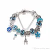 Bleu Rouge Rose Murano Verre Charmes Perles Bracelet pour Pandora 925 Argent Plaqué Charme Tour Eiffel Pendentif Bracelet Bangle316L