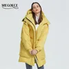 Miegofce Design Vinterrock Kvinnor Parka Isolerad Lös Klipp med Patchfickor Casual Jacket Stand Collar Hooded 211018