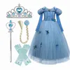 Girl's Dresses Princess Dress Girl Birthday Halloween Costume For Girls Children Clothing Cosplay Clothes Blue Long Gown Fancy Kids Costumes