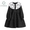 Fashion Spring Dress Women Lantern Long Sleeve Peter Pan Collar Gothic Lolita Oversized Dresses Preppy Style Elegant Frocks 210515